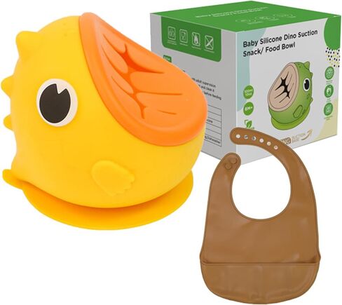 حاويات وجبات خفيفة للأطفال من السيليكون من دينو مع شفط للأطفال الصغار، أكواب وجبات خفيفة ناعمة وآمنة وخالية من مادة BPA مع مرايل سيليكون مجانية، باللون الأخضر. in Kuwait