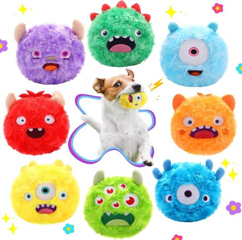 8 Pack Squeaky Dog Toys Balls 2 in1 Soft Stuffed Plush 4" Dog Balls with Squeakers Small Dog Squeak Toy Monster Dog Chewers Bulk for Small Medium Puppy Pets Dogs Birthday Gift in Saudi Arabia