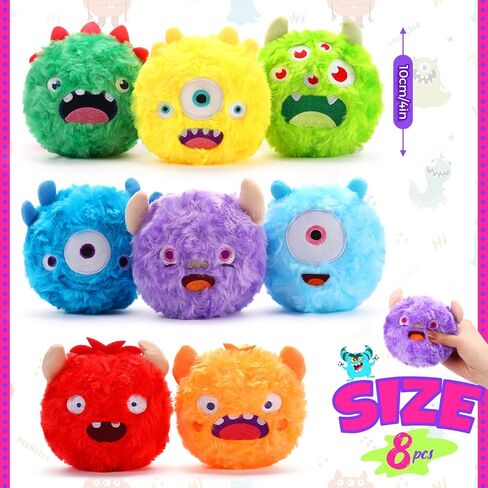 8 Pack Squeaky Dog Toys Balls 2 in1 Soft Stuffed Plush 4" Dog Balls with Squeakers Small Dog Squeak Toy Monster Dog Chewers Bulk for Small Medium Puppy Pets Dogs Birthday Gift in Saudi Arabia