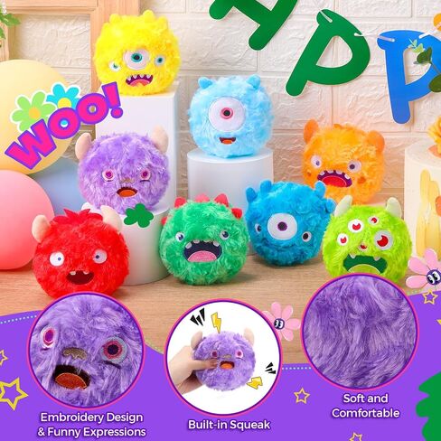 8 Pack Squeaky Dog Toys Balls 2 in1 Soft Stuffed Plush 4" Dog Balls with Squeakers Small Dog Squeak Toy Monster Dog Chewers Bulk for Small Medium Puppy Pets Dogs Birthday Gift in Saudi Arabia