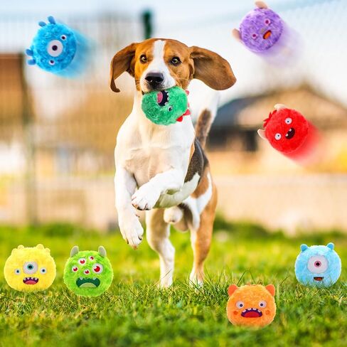 8 Pack Squeaky Dog Toys Balls 2 in1 Soft Stuffed Plush 4" Dog Balls with Squeakers Small Dog Squeak Toy Monster Dog Chewers Bulk for Small Medium Puppy Pets Dogs Birthday Gift in Saudi Arabia