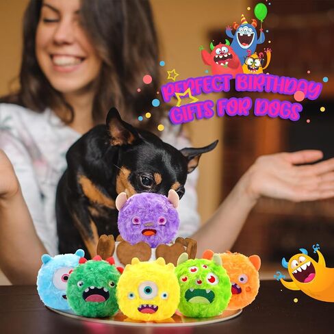 8 Pack Squeaky Dog Toys Balls 2 in1 Soft Stuffed Plush 4" Dog Balls with Squeakers Small Dog Squeak Toy Monster Dog Chewers Bulk for Small Medium Puppy Pets Dogs Birthday Gift in Saudi Arabia