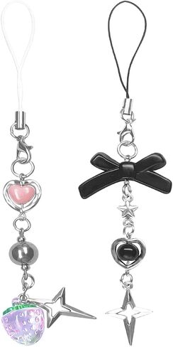 Homvog 1-4PCS Cute Phone Charms Aesthetic Y2K Cell Phone Charms Strap Pink Strawberry Butterfly Star Phone Charm Y2K Accessories for Phone Bag Keychain Airpods Camera Pendants Decor, metal in Saudi Arabia