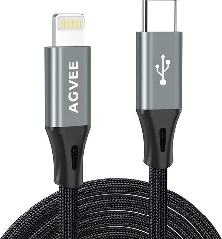 AGVEE 2 حزمة 15ft 30W طويل USB-C إلى كابل Lightning، مضفر MFI PD Type-C إلى 8 Pin سلك شاحن i-Phone، لجهاز iPad Pro iPhone 14 13 12 11 Pro Max، مناسب للحافظة، أسود، TBC2PL-BK45 in Kuwait