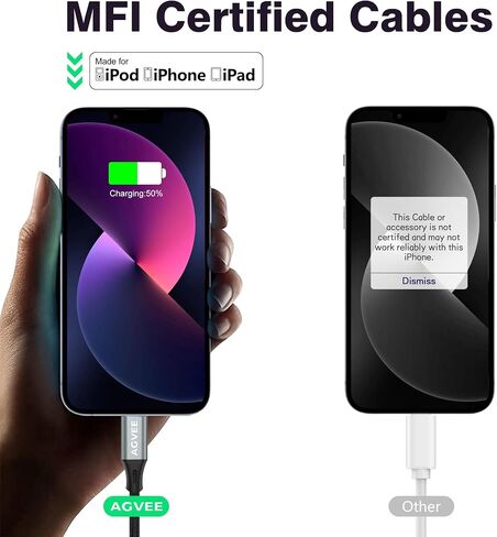 AGVEE 2 حزمة 15ft 30W طويل USB-C إلى كابل Lightning، مضفر MFI PD Type-C إلى 8 Pin سلك شاحن i-Phone، لجهاز iPad Pro iPhone 14 13 12 11 Pro Max، مناسب للحافظة، أسود، TBC2PL-BK45 in Kuwait