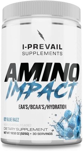 مكملات I-Prevail Amino Impact BCAA - EAA، استعادة الترطيب المعزز والقدرة على التحمل، تركيبة صديقة للكيتو 7 جرام BCAA's - 3 جرام EAA's Plus 2 جرام جلوتامين | 30 حصة (ICY Blue Razz) in Saudi Arabia