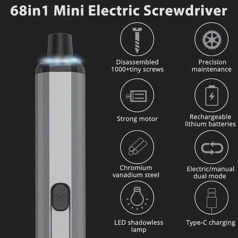 ymiko 68 in 1 mini electric ، أدوات الصيانة الدقيقة مع مادة الصلب الفاناديوم ، ضوء LED ، شحن النوع C ، تصميم التخزين المغناطيسي ، للهواتف المحمولة ، أجهزة الكمبيوتر ، والمزيد in Kuwait