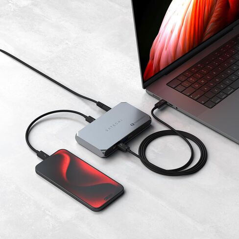 Satechi Thunderbolt 4 Hub Slim Pro، شحن USB C 96W، شاشة فردية 8K أو مزدوجة 4K، 4 منافذ Thunderbolt 4، USB 3.2 Gen2 - لجهاز MacBook Pro/Air M1 M2 M3، Dell، HP، Surface، Lenovo in Kuwait