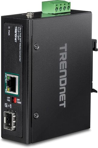 محول وسائط SFP صناعي مقوى من TRENDnet إلى Gigabit UPoE، غلاف مصنف IP30، يتضمن سكة DIN وحوامل حائطية، درجة حرارة التشغيل. -40 إلى 75 درجة مئوية (-40 إلى 167 درجة فهرنهايت)، TI-UF11SFP، أسود in Saudi Arabia