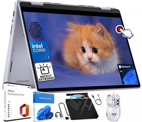 Dell Inspiron 14 7440 2in1 Laptop - 14" FHD + Touchscreen, Core 7 150U, 32GB DDR5, 1TB SSD, Backlit KB, Fingerprint Reader, Win 11 Pro & Office Lifetime License & External Optical Drive in Saudi Arabia