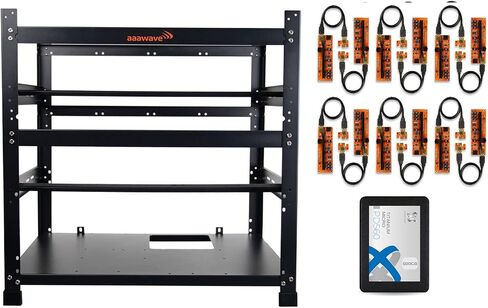 12GPU Mining Rig Frame (Black) and 12 x AAAwave PCIE Riser VER 011 PRO 1x to 16x Graphic Extension for GPU Mining in Kuwait