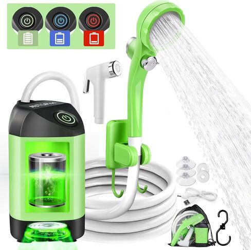AUTOPkio Portable Camping Shower - Upgraded Outdoor Shower with Pressurizer & 4500mAh Rechargeable Battery Pump IPX7 Waterproof for Camp, Hiking, Car Washing, Pet Bath (Blue) in Saudi Arabia