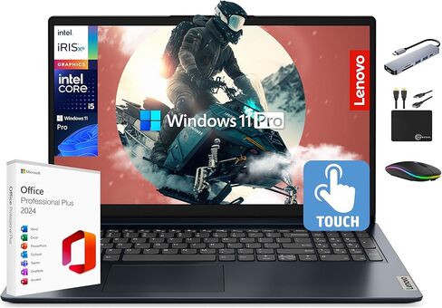 Lenovo IdeaPad Laptop Computer 2025 ، 15.6 "FHD Touchscreen ، 10-Core Intel I5 ، Intel Iris XE Graphics ، 24 جيجابايت ذاكرة الوصول العشوائي ، تخزين 1.5 تيرابايت (1TB SSD + 500GB EXT) ، MARXSOLACCUSORY ، WIN 11 PRO ، LIFETIME OFFICE 2024 in Kuwait