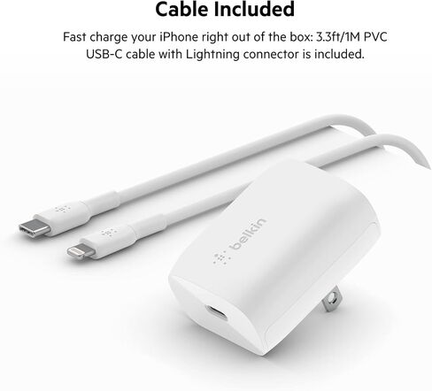 Belkin USB C Charger Block 30W ، Fast Charging - iPhone 16 ، 16 Plus ، 16 Pro ، 16 Pro Max ، 15 ، 15 Pro ، 15 Pro Max ، Galaxy S25 ، iPad ، Airpods ، Nintendo Switch 2 & More in Kuwait