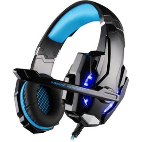 سماعة ألعاب Docooler ، سماعات ألعاب Over -ear 3.5 مم مع ميكروفون عزل الضوضاء ، مصباح LED ، التحكم في مستوى الصوت - للكمبيوتر الشخصي ، الكمبيوتر المحمول ، الهاتف المحمول ، أجهزة اللعبة (تضمين الخائن) (الأزرق)