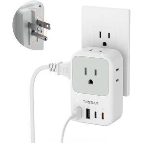 USB C Charger Block 20W, TESSAN PD Fast Charging Adapter with Foldable Plug, 1875W Power Outlet Extender (4 AC & 4 USB) for Cruise, Home, Office, Dorm