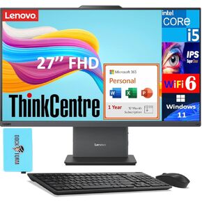 Lenovo ThinkCentre Neo 50a Business All-in-One 27" IPS FHD Display (Intel i5-13420H, 8GB DDR5, 256GB SSD, Intel Graphics, WiFi 6, Webcam, No OS) w/MS 365 Personal, DKZ USB Port Expander
