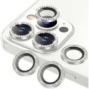 Agvee 3+3 6 Pack for iPhone 12 Pro Max 6.7 "واقي عدسة الكاميرا ، بلينغ دياموند آند بلينج بريق حلقة معدنية 9H مُخففة HD Glass Camera Cover ، Silver