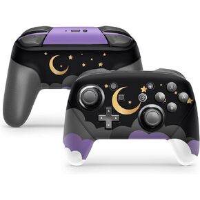 ZOOMHITSKINS Glitter Switch Pro Controller Skin, Compatible for Switch Controller Skin, Purple Cloud Moon Sky Star Pastel Galaxy, 3M Vinyl Cover, Durable & Fit, Easy to Install, Made in The USA