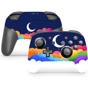 ZOOMHITSKINS Glitter Switch Pro Controller Skin, Compatible for Switch Controller Skin, Moon Clouds Rainbow Dream Star Kawaii Anime, 3M Vinyl Cover, Durable & Fit, Easy to Install, Made in The USA