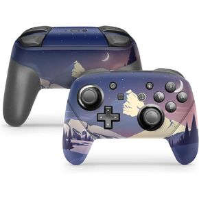 ZOOMHITSKINS Glitter Switch Pro Controller Skin, Compatible for Switch Controller Skin, Landscape Nature Forest Winter Blue Purple, 3M Vinyl Cover, Durable & Fit, Easy to Install, Made in The USA