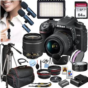 كاميرا Nikon D7500 DSLR مع عدسة 18-55 ملم + 64 جيجابايت ، والميكروفونات اللافالير اللاسلكية ، و 126 مصباح LED ، والمرشحات ، والحالة ، والترايبود ، والمزيد (حزمة 34pc) (متجددة)