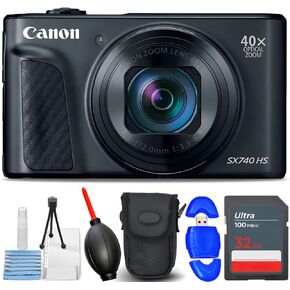 SSE Canon PowerShot SX740 HS Digital Camera (Black) 2955C001 - SD 32GB Ultra 120MB/s, Digital Camera Case, Blower, Cleaning Cloth, Card Reader, Starter Kit (7PC Bundle Accessory) (Renewed)