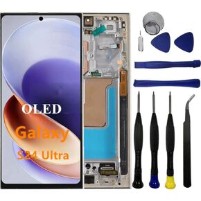 OLED Galaxy S24 Ultra Screen Replacement for Samsung Galaxy S24 Ultra 5G S928U S928B S928E LCD Display Touch Screen Digitizer Assembly Support Fingerprint+S-Pen (with Grey Frame+Tools)