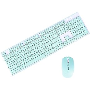 Wireless Keyboard Mouse Combo, Full Sized 2.4G Cordless Keyboard with Silent Chocolate Keys Multimedia, Ultra-Thin Cute Keyboard and 1600dpi Mouse Set for Computer PC Laptop (Pink)