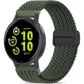 20mm Magnetic Braided Compatible with Garmin Vivoactive 5 Watch Bands/Vivoactive 6/3/3 Music, Elastic Nylon Soft Sport Wristband Strap for Venu Sq 2/Venu 2 Plus & Forerunner 55/165/245/645