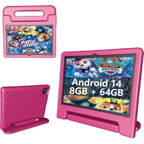 Kids Tablet 8GB+64GB, 10 Inch Android 14 Tablet for Kids 6000mAh with Case, WiFi 6, Bth 5.2, Dual Camera, GPS Pre-Installed Parental Controls, Kids Space & Family Link Great Gift for Toddler Children