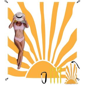 Beach Blanket Waterproof Sandproof Oversized Extra 110" * 118"/ 9 * 10 Ft Sand Free Beach Mat with Stakes, Storage Bag - Essentials for Outdoor Beach, Picnic,Quick Drying Durable