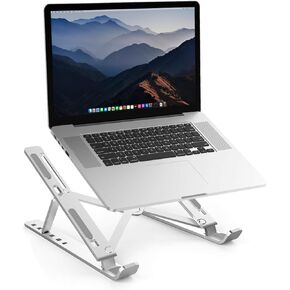 Adjustable Laptop Stand with 7 Height Levels, Portable and Sturdy Aluminum Riser for Desk, Fits 9"-15.6" Laptops, Foldable Design