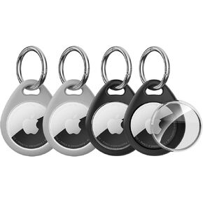 MAIRAN AirTag Holder with Keychain 4 Pack, Anti-Scratch Waterproof TPU Protective Case+All-Metal Key Ring Clip, Durable AirTag Accessories for GPS Tracker (Fits Pet Collar, Luggage, Backpack)