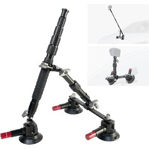 طقم تركيب سيارة كوب من كوب الشفط الثلاثي مع 2in1 selfie stick ، ​​قطب امتداد قابل للتعديل 360 درجة من أجل محرك لوحة معلومات الزجاج الأمامي ، متوافق مع كاميرات عمل GoPro Insta360 DJI