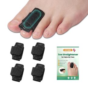 Hammer Toe Straightener with Aluminum Plate - 4 Pack Adjustable Hammer Toe Corrector for Women & Men - Toe Splints & Wraps Support for Crooked, Curled, Bent Toes