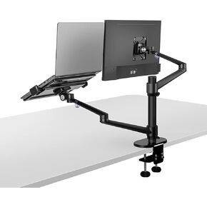 Aluminum 3 in 1 Height Adjustable Desktop Dual Arm 17-32 Inch Monitor Holder+10-17 Inch Laptop Stand +14 Inch Tablet Mount (Color : Black) (Silver)