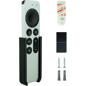 Remote Holder for Apple TV Siri Remote Control | Surface or Wall Mounted Remote Organizer | Includes Adhesive Tape, Magnet and Screw Mounting Options (Black)