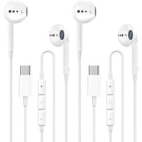 2 Pack USB C Headphones for iPhone 15,SSYCCY Type C Wired Earbuds with Microphone & HiFi Stereo Remote Noise Cancelling Earphones for iPhone 15/16 Pro Max,iPad,Galaxy S23/S22/S21/S20/Ultra Note 10/20