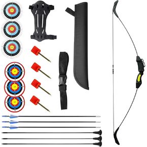 Recurve Bow and Arrow Youth Kit Adjustable LBS Easy Carry Sucker Fiberglass Arrow Bow Set Outdoor Backyard Beginner Shooting Archery Complete Set of Accessories Gift