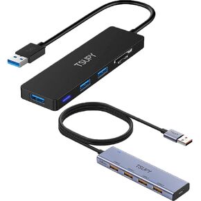 TSUPY 4-PORT USB 3.2 HUB ، 10GBPS USB 3.0 HUB مع كابل موسع 4 قدمًا ， tsupy 5 في 1 محول متعدد المحول USB 3.0 مع قارئ بطاقة SD Micro Micro ، 3 منافذ USB 3.0 متوافقة مع الكمبيوتر المحمول ، MacBook ، الكمبيوتر الشخصي