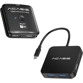 ACASIS Multi-Port USB Type-C Hub & HDMI Switch Splitter 4K@60hz HDMI, Power Delivery 100 W | 3 USB 3.0 Port | 1 Type-C 3.0 Port | USB Splitter Adapter for MacBook, Mac Mini, XPS, Laptop (0.5FT)