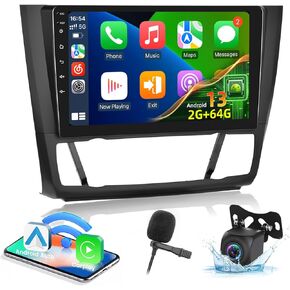 EKAT Android Car Stereo for BMW 1 Series E87 E81 E82 E88 2008-2012 (Auto A/C) - 4+64G Wireless Carplay & Android Auto - 9 Inch Touch Screen Radio with 32 EQ DSP WiFi GPS + AHD Backup Camera & MIC