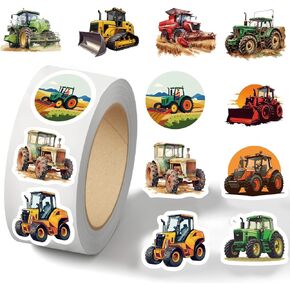500PCS Tractor Sticker Roll 10 Styles Farmer Stickers for Kids Tractor Party Favors Tractor Birthday Decorations Vinyl Waterproof Sticker(500 Per Roll)