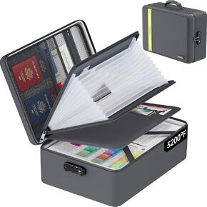 حقيبة مستندات مقاومة للحريق بسعة 5200 درجة فهرنهايت، تحتوي على جيوب كثيرة، حجم قانوني/حرف/A4، صندوق مستندات بسحاب مقاوم للماء مع قفل، منظم مستندات مهم من 4 طبقات، صندوق آمن محمول للمكتب والسفر المنزلي مقاس 17 بوصة × 12 بوصة × 5.3 بوصة in Kuwait