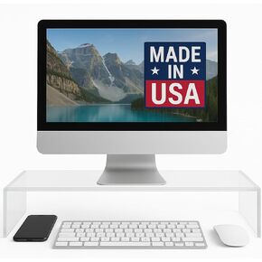 Azar 515360 Acrylic Monitor Stand Riser – Made in USA Laptop stand and Monitor Riser Acrylic Monitor Stand Riser Clear Laptop Stand for Desk Ergonomic Display Riser, Clear
