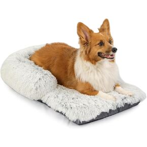Best Friends by Sheri Nap Mat Dog Bed with Bolster - Washable Dog Bed Crate Pad with Removable Cover, Frost, Medium, 30" x 17"