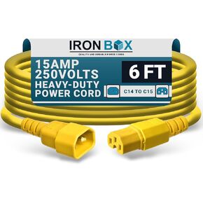 IronBox Electric C14 to C15 Power Cord - 15A/250V, 14/3 AWG SJT - Heavy Duty Cord - UL Listed IEC Power Cable Extension - Jumper Cables for Computer, Server, Desktop, Speaker & More (3ft, Red)