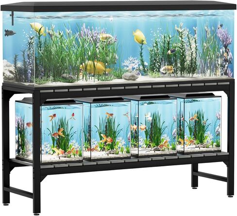 55-90 Gallon Fish Tank Stand, Metal Aquarium Stand with 2-tier Open Shelves and Thickened Slats, Heavy Duty Metal Large Aquarium Stand for up to 6 Total Aquariums, 1000 LBS Capacity Per Shelf in Kuwait