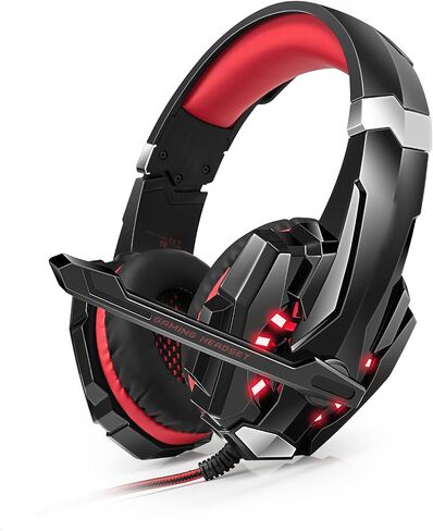Docooler Gaming Headset, 3.5mm Over-Ear Gaming Headset with Noise Isolating Mic, LED Light, Volume Control - for PC, Laptop, Mobile Phone, Game Devices (Splitter Included) (Blue) in Saudi Arabia